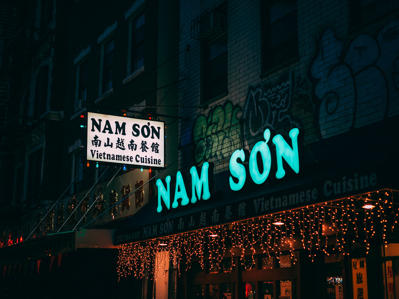 Vietnamese restaurant signs, in Chinatown, Manhattan, New York City