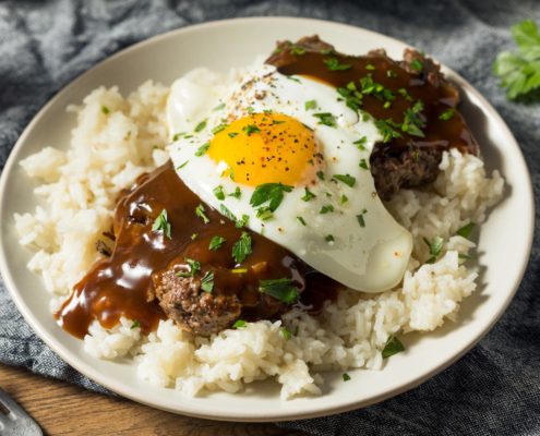 Homemade Hawaiian Loco Moco with Hamburger and Rice