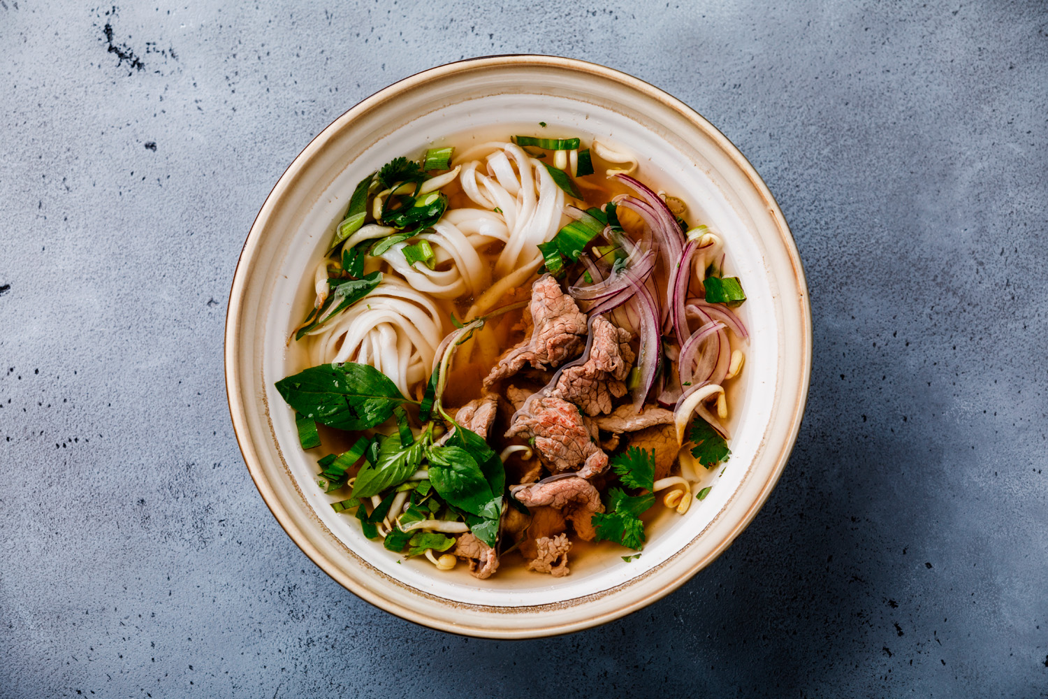 Pho Bo vietnamese Soup with beef in bowl on concrete background on our daily blog Southeast Asian Food Vietnamese Pantry Staples our blog stories