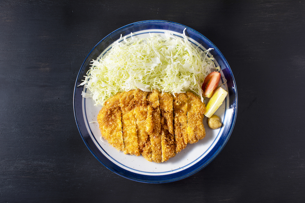 It is pork cutlet of typical home cooking in Japan.