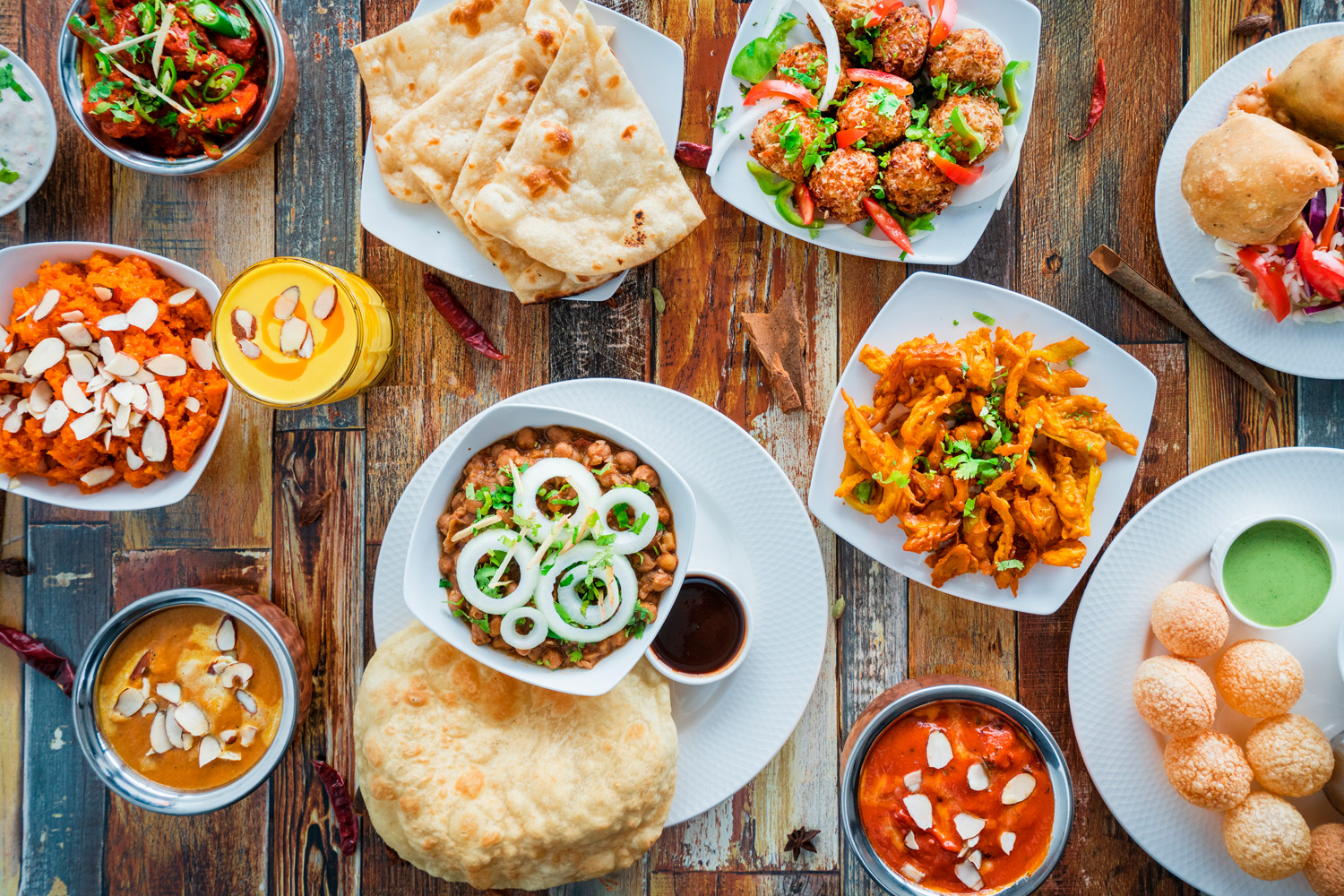 Tabletop Spread Of Authentic Indian Food 