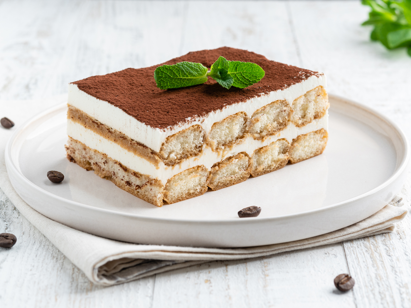 Piece of traditional italian dessert made of Lady fingers biscuits and mascarpone cream.
